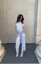 Load image into Gallery viewer, Studio 54 Jumpsuit Silver Metallic and White Sheer Stretch