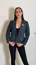 Load image into Gallery viewer, Upcycled Denim Jacket Sequin Gold Palmist
