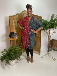 VV Caftan in Teal\Rust Sequin Chiffon