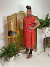 Load image into Gallery viewer, Modified Midi Caftan in Burnt Orange Silk Chiffon with Metallic Embroidery
