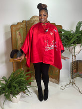 Load image into Gallery viewer, Poncho in Crimson Vintage Silk Satin with Hand Embroidery
