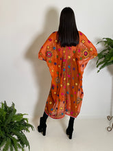 Load image into Gallery viewer, VV Caftan in Orange Chiffon with Kantha Embroidery
