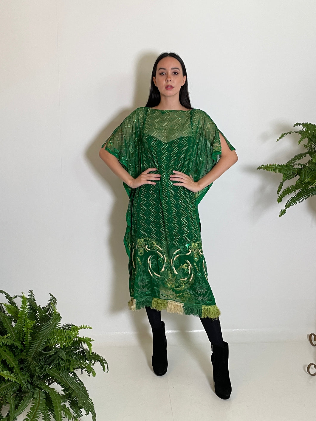 Middi Caftan in Goddess Green Silk Chiffon