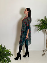 Load image into Gallery viewer, VV Caftan in Teal\Rust Sequin Chiffon
