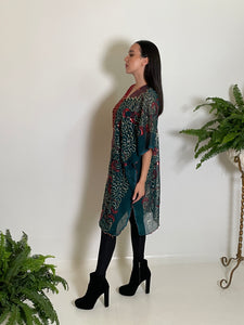 VV Caftan in Teal\Rust Sequin Chiffon