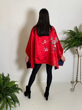 Load image into Gallery viewer, Poncho in Crimson Vintage Silk Satin with Hand Embroidery
