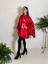 Load image into Gallery viewer, Poncho in Crimson Vintage Silk Satin with Hand Embroidery
