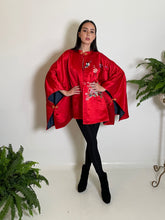 Load image into Gallery viewer, Poncho in Crimson Vintage Silk Satin with Hand Embroidery
