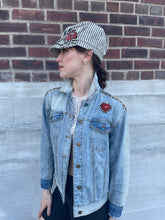 Load image into Gallery viewer, Upcycled Denim Jacket Red Sequin Tiger
