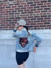 Load image into Gallery viewer, Upcycled Denim Jacket Red Sequin Tiger
