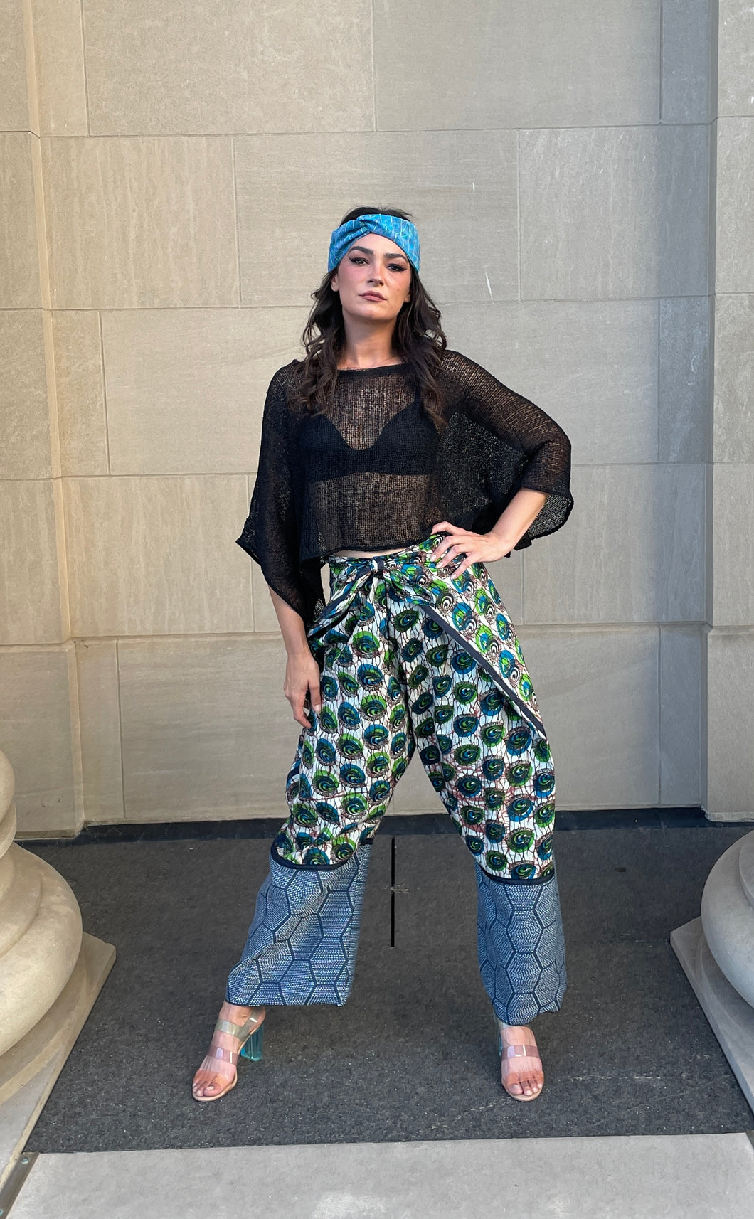 Boho Wrap Pants in Peacock Batik Wax Resist