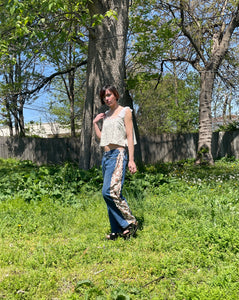 Upcycled Jeans with Embroidery side panels