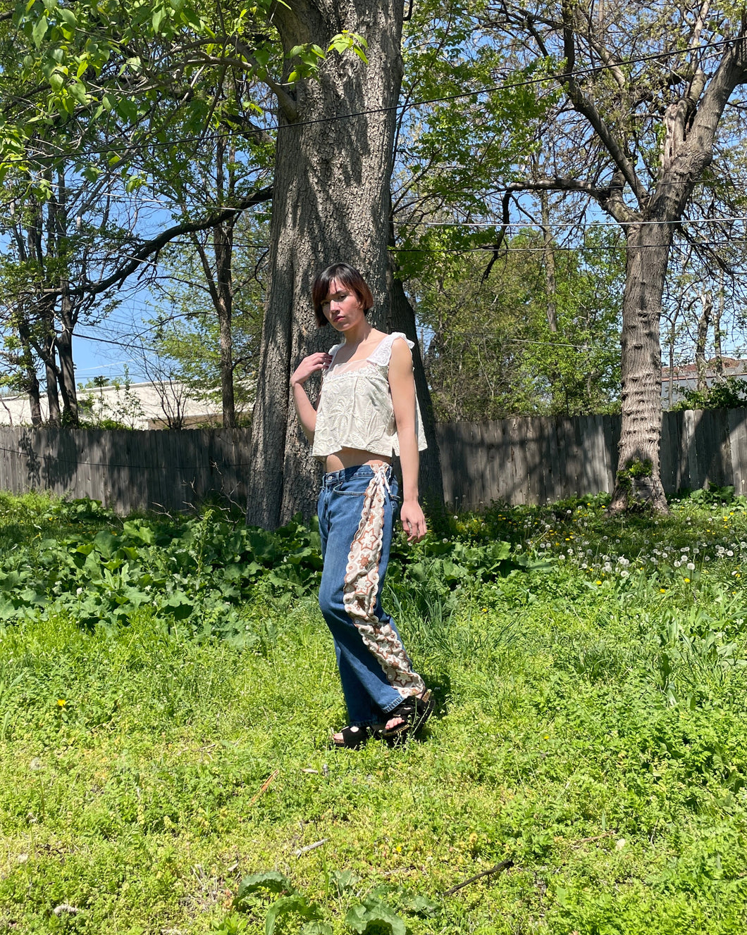 Upcycled Jeans with Embroidery side panels
